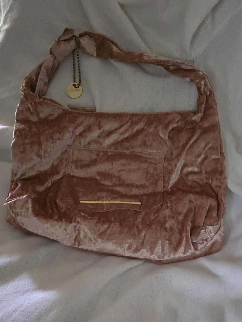 Steve Madden Crushed Velvet Shoulder Bag in Dusty Rose NWT